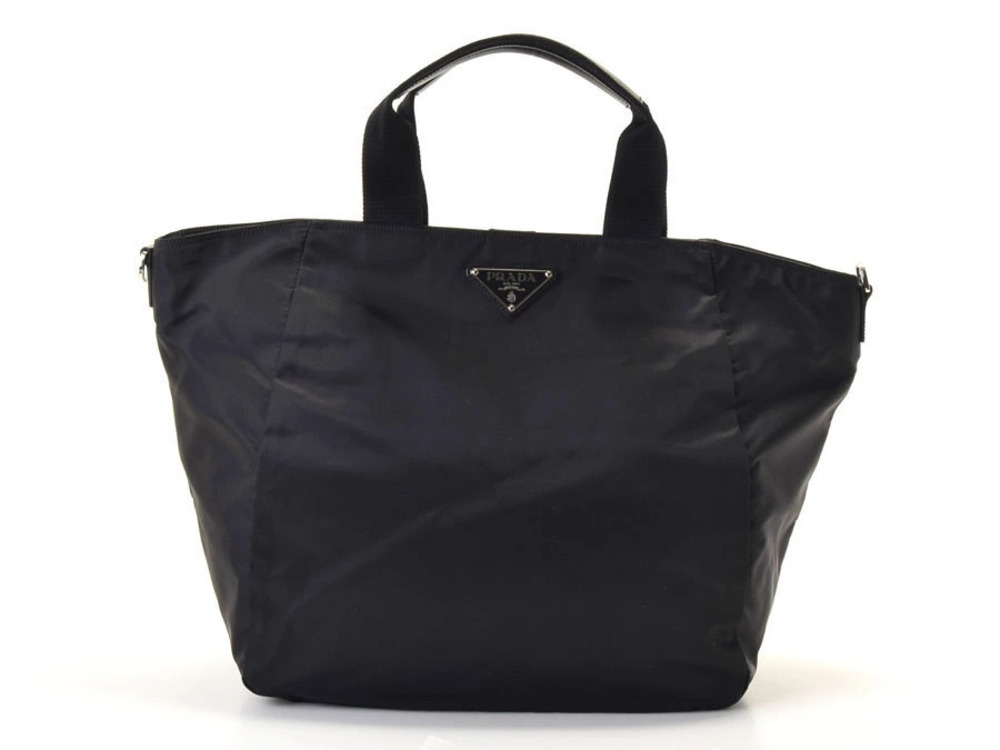 Prada Tessuto tote prominent logo plate Black triangular bag Black